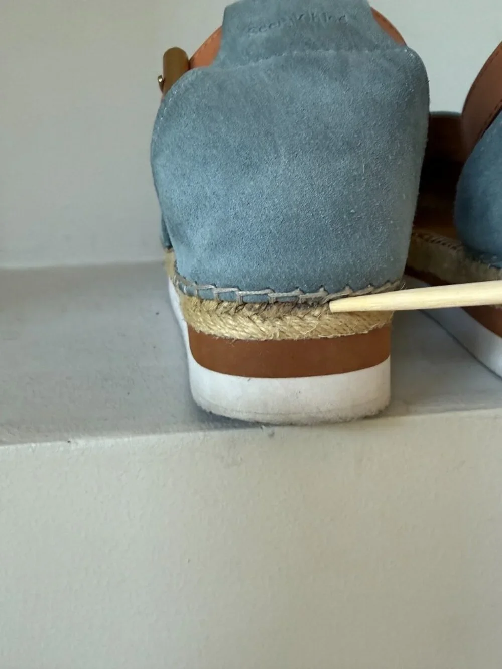 See by Chloé Glyn Blue Suede Platform Espadrille Sandals Ankle Strap 10